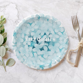 Minimalistische Elegante Blauwe Hortensia Verjaard Papieren Bordje