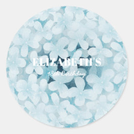 Minimalistische Elegante Blauwe Hortensia Verjaard Ronde Sticker