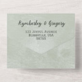 Minimalistische Elegante Bleke Salie Groene Celado All In One Uitnodiging (Achterkant)