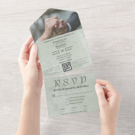 Minimalistische Elegante Bleke Salie Groene Celado All In One Uitnodiging