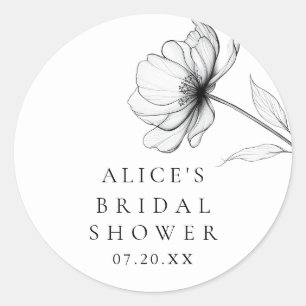 Minimalistische Elegante Bloem Tekening Bruidsdouc Ronde Sticker