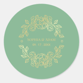 Minimalistische Elegante Bloemen Jade Groen en Gou Ronde Sticker