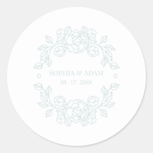 Minimalistische Elegante Bloemen Lichtblauwe Kleur Ronde Sticker