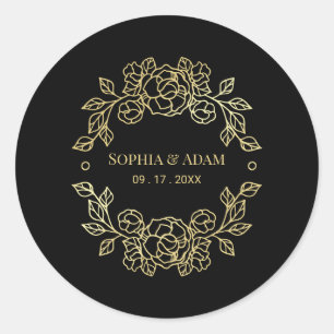 Minimalistische Elegante Bloemen Zwart en Gouden K Ronde Sticker