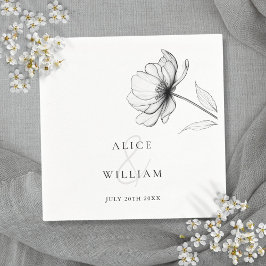 Minimalistische elegante bloemen zwart-wit bruilof servet