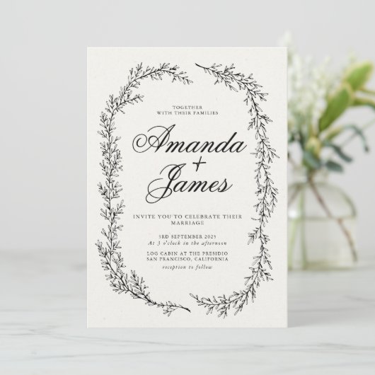 Minimalistische Elegante Bloemenbruiloft Kaart (Staand voorkant)