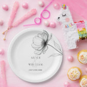 Minimalistische Elegante Bloemenlijn Tekening Wedd Papieren Bordje (Feest)