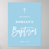 Minimalistische elegante Blue Boy doop welkom Poster (Voorkant)