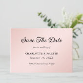 Minimalistische Elegante Blush en Zwarte Bruiloft Save The Date (Staand voorkant)