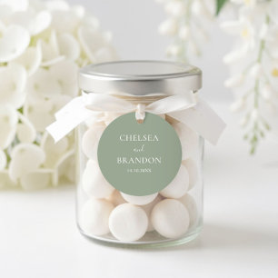 Minimalistische Elegante Boho Saliegroene Trouwdag Ronde Sticker