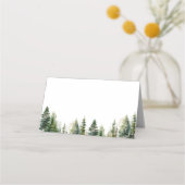 Minimalistische elegante bos pijnbomen bruiloft plaatskaartje (Voorkant)