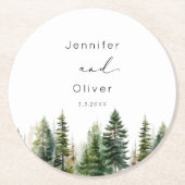 Minimalistische elegante bos rustieke bruiloft ronde kartonnen onderzetter (Voorkant)