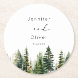 Minimalistische elegante bos rustieke bruiloft ronde kartonnen onderzetter