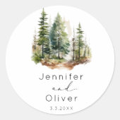 Minimalistische elegante bos rustieke bruiloft ronde sticker (Voorkant)