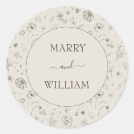 Minimalistische Elegante Botanische Trouwsticker  Ronde Sticker