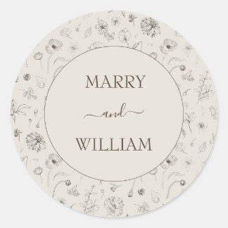 Minimalistische Elegante Botanische Trouwsticker Ronde Sticker