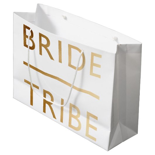 minimalistische elegante bruidtribe faux goudtekst large cadeautasje (Voorkant Gekanteld)