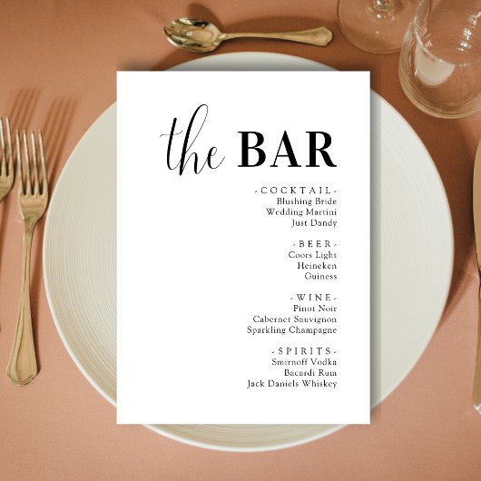 Minimalistische elegante bruiloft Drinken Bar Menu
