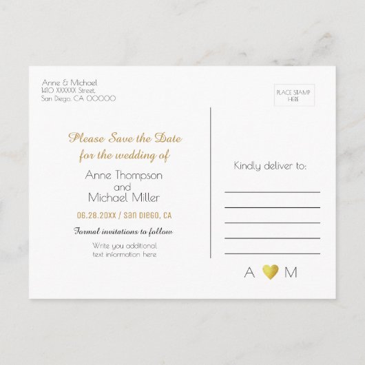 Minimalistische elegante bruiloft save-the-date wi aankondigingskaart (Achterkant)