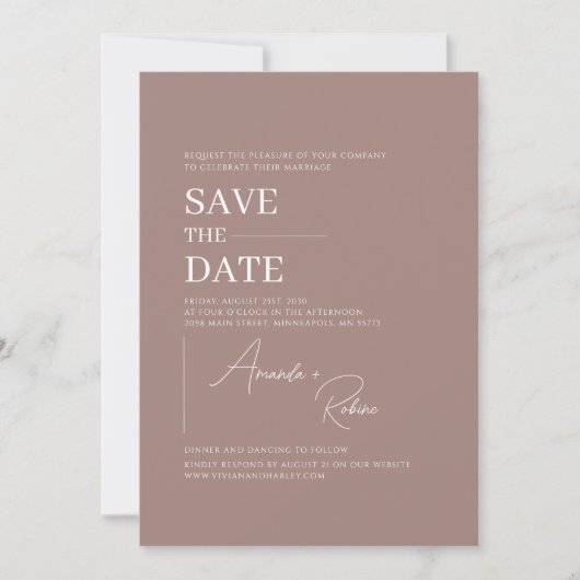 Minimalistische elegante bruine save the date (Voorkant)