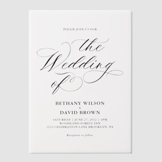 Minimalistische Elegante Calligrafie Bruiloft Vellum Uitnodigingen (Voorkant)