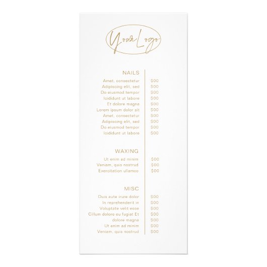 Minimalistische Elegante Champagne Moderne prijsli Reclamekaart (Achterkant)