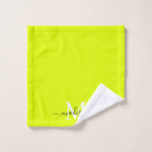 Minimalistische elegante Chartreuse geel monogram Bad Handdoek (Wasdoekje)