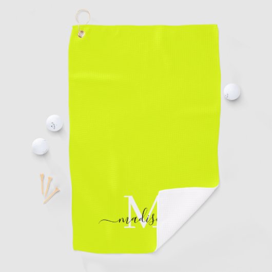 Minimalistische elegante Chartreuse geel monogram Golfhanddoek (Insitu)