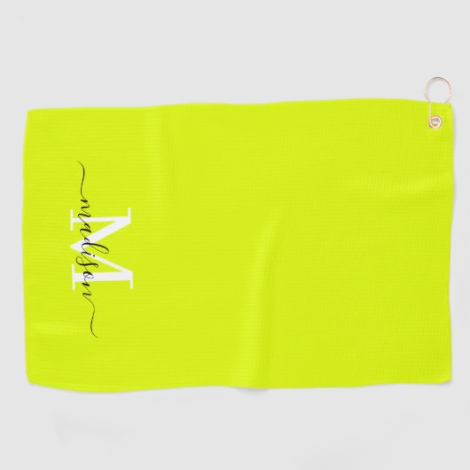 Minimalistische Elegante Chartreuse Gele Monogram Golfhanddoek (Horizontaal)