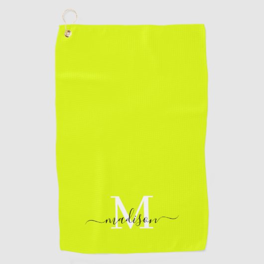 Minimalistische Elegante Chartreuse Gele Monogram Golfhanddoek (Voorkant)