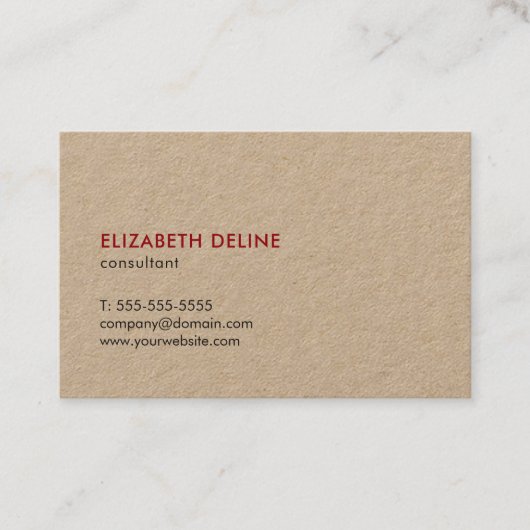 Minimalistische Elegante Cool Kraft Paper Consulta Visitekaartje (Voorkant)