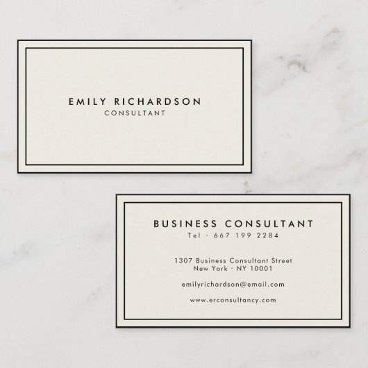 Minimalistische elegante crème en zwarte professio visitekaartje (Voorkant / Achterkant)