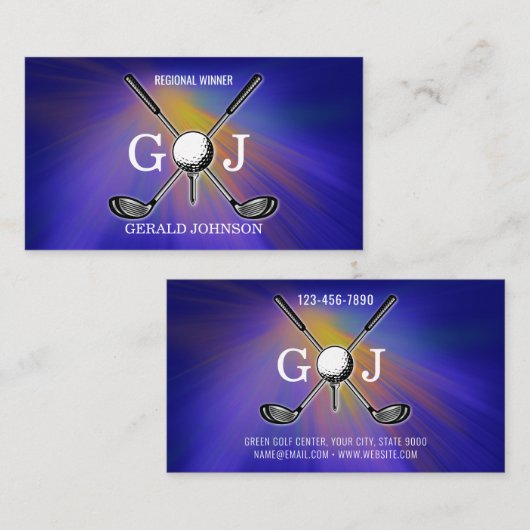 Minimalistische Elegante Custom Golf Monogram Desi Visitekaartje (Voorkant / Achterkant)