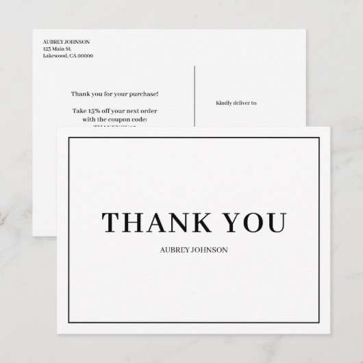 Minimalistische elegante dank u briefkaart (Voorkant / Achterkant)