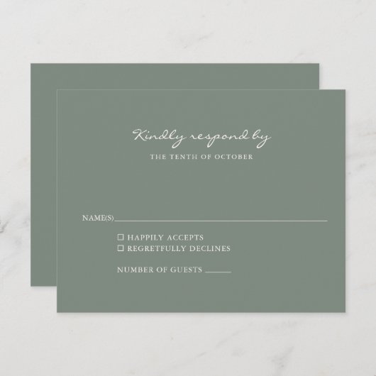 Minimalistische Elegante Dark Sage Green Script We RSVP Kaartje (Voorkant / Achterkant)