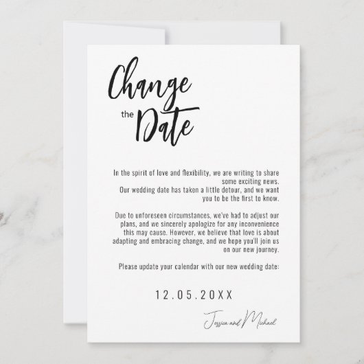 💍 Minimalistische Elegante Datumwijziging Save The Date (Voorkant)