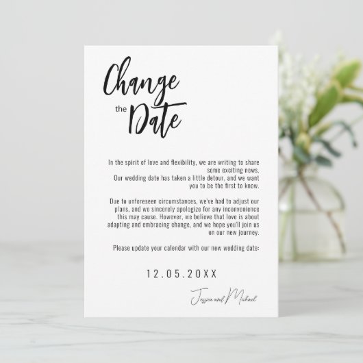 💍 Minimalistische Elegante Datumwijziging Save The Date (Staand voorkant)