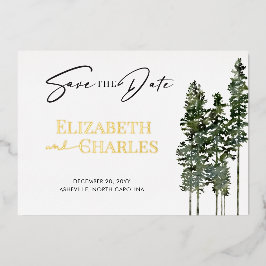 Minimalistische Elegante Dennebomen Save The Date Folie Uitnodiging