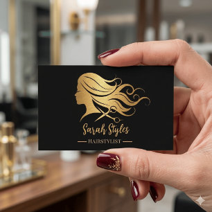 Minimalistische Elegante Donkere Gouden Kapsalon Visitekaartje