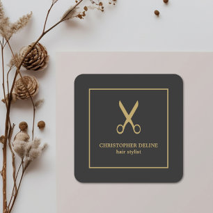 Minimalistische Elegante Donkere Nep Gouden Schaar Vierkante Sticker