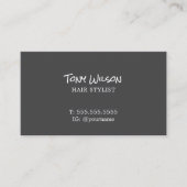 Minimalistische elegante donkergrijze witte kapper visitekaartje (Voorkant)