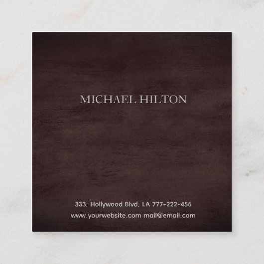 Minimalistische elegante effen bruine textuur mono vierkante visitekaartje (Achterkant)