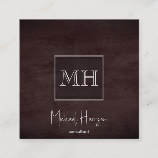 Minimalistische elegante effen bruine textuur mono vierkante visitekaartje (Voorkant)