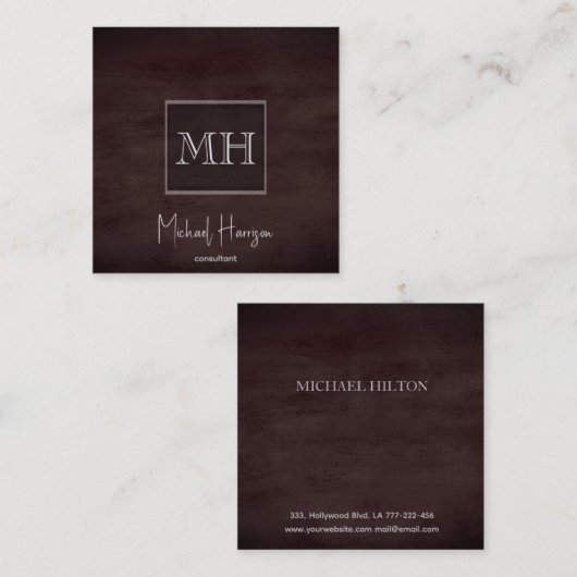 Minimalistische elegante effen bruine textuur mono vierkante visitekaartje (Voorkant / Achterkant)