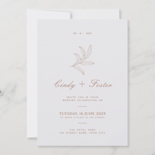 Minimalistische Elegante Eucalyptus Line Art Weddi Kaart (Voorkant)