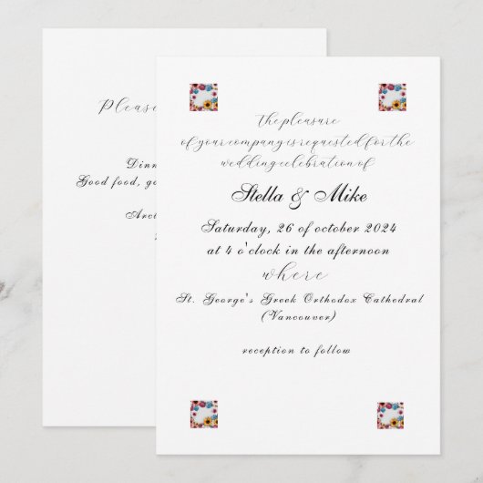 Minimalistische Elegante Floral bruiloft uitnodigi Kaart (Voorkant / Achterkant)