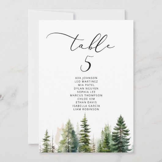 Minimalistische elegante Forest Table Zitplaatskaa Kaart (Voorkant)