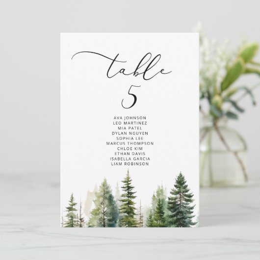 Minimalistische elegante Forest Table Zitplaatskaa Kaart (Staand voorkant)