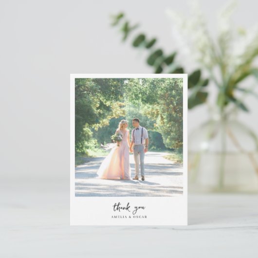 Minimalistische elegante foto bruiloft bedankkaart (Staand voorkant)