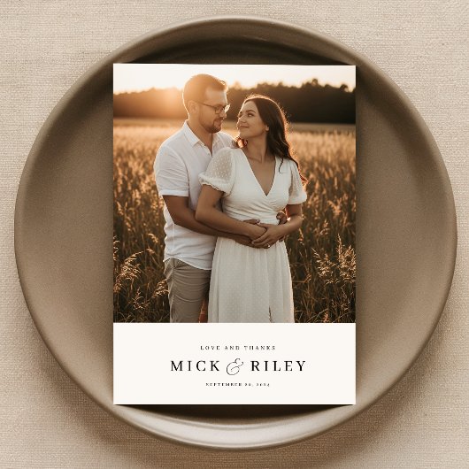 Minimalistische elegante foto bruiloft bedankkaart